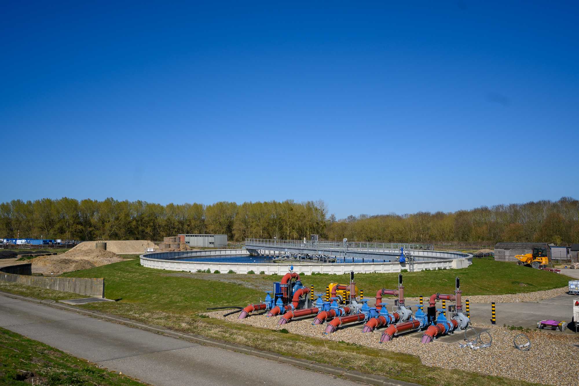 Wide view of Whitlingham STC site with tanks and pipe infrastructure
